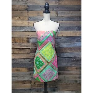 Melly M Chloe Dress Retro 70s Colorful Bright Print Strapless Boned   Sz 4